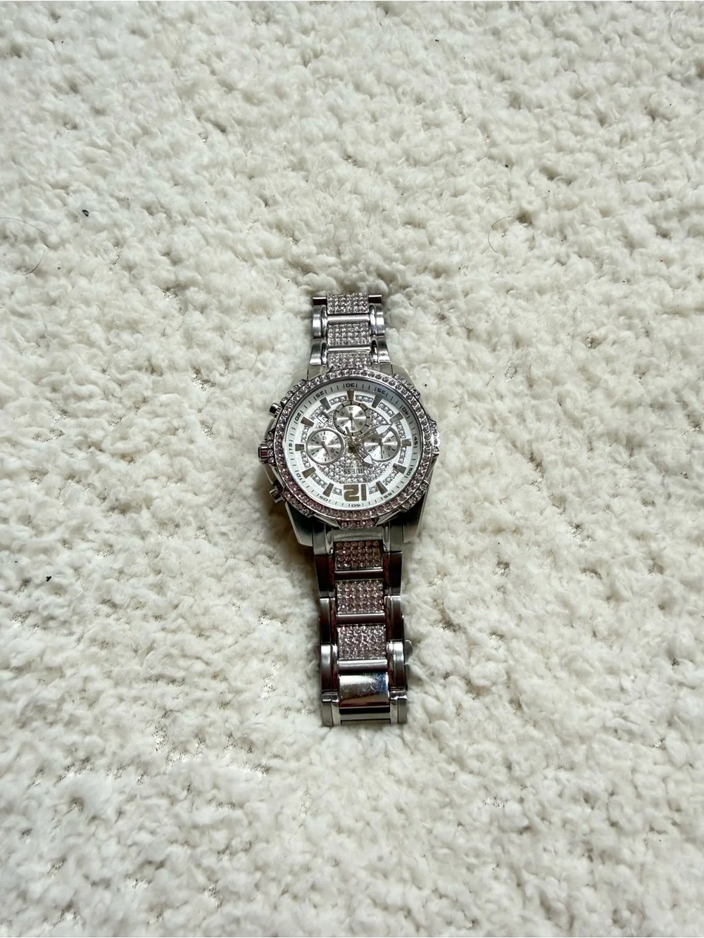 GUESS Men's Silver Crystal Accent Stainless Steel Watch